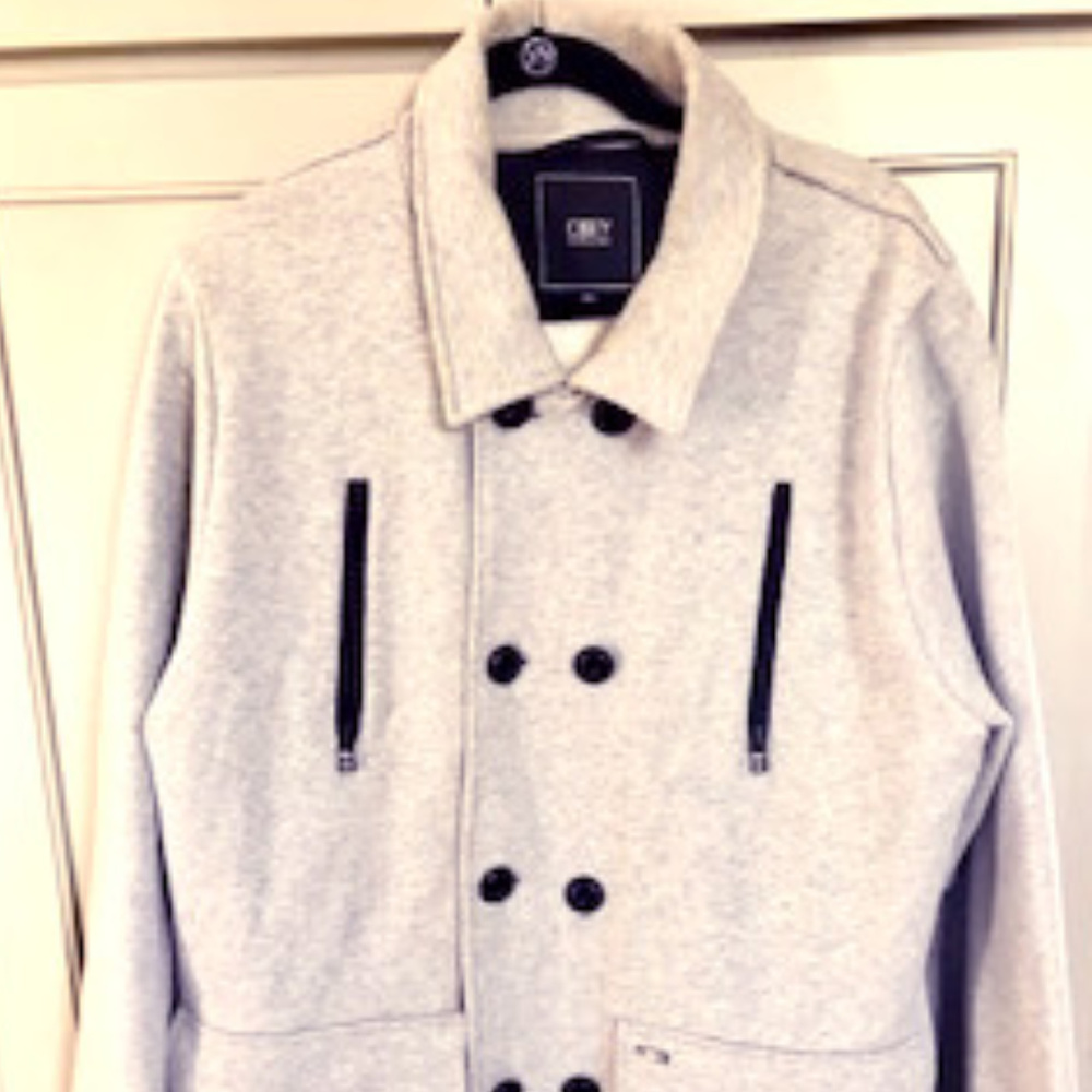 Obey Mens Light Grey Double Breasted  Jacket